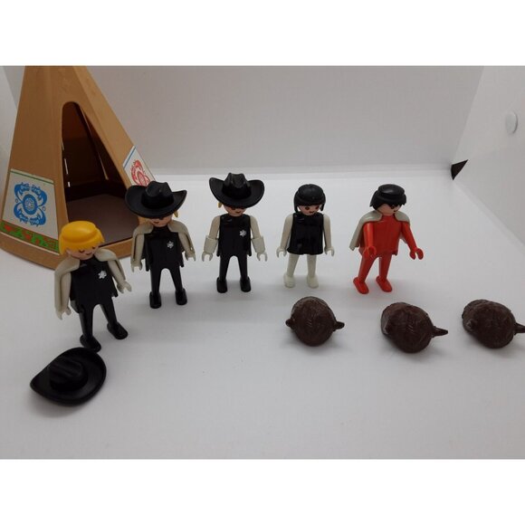 Huge 50 pieces Playmobil 1974 Cowboy and Indians Lot Geobra, Horses, Wolf, Gun - Picture 6 of 8